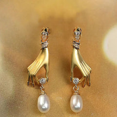 "Vashti" Hand & Pearl Earrings
