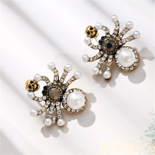 "Arachna" Spider Pearl Earrings