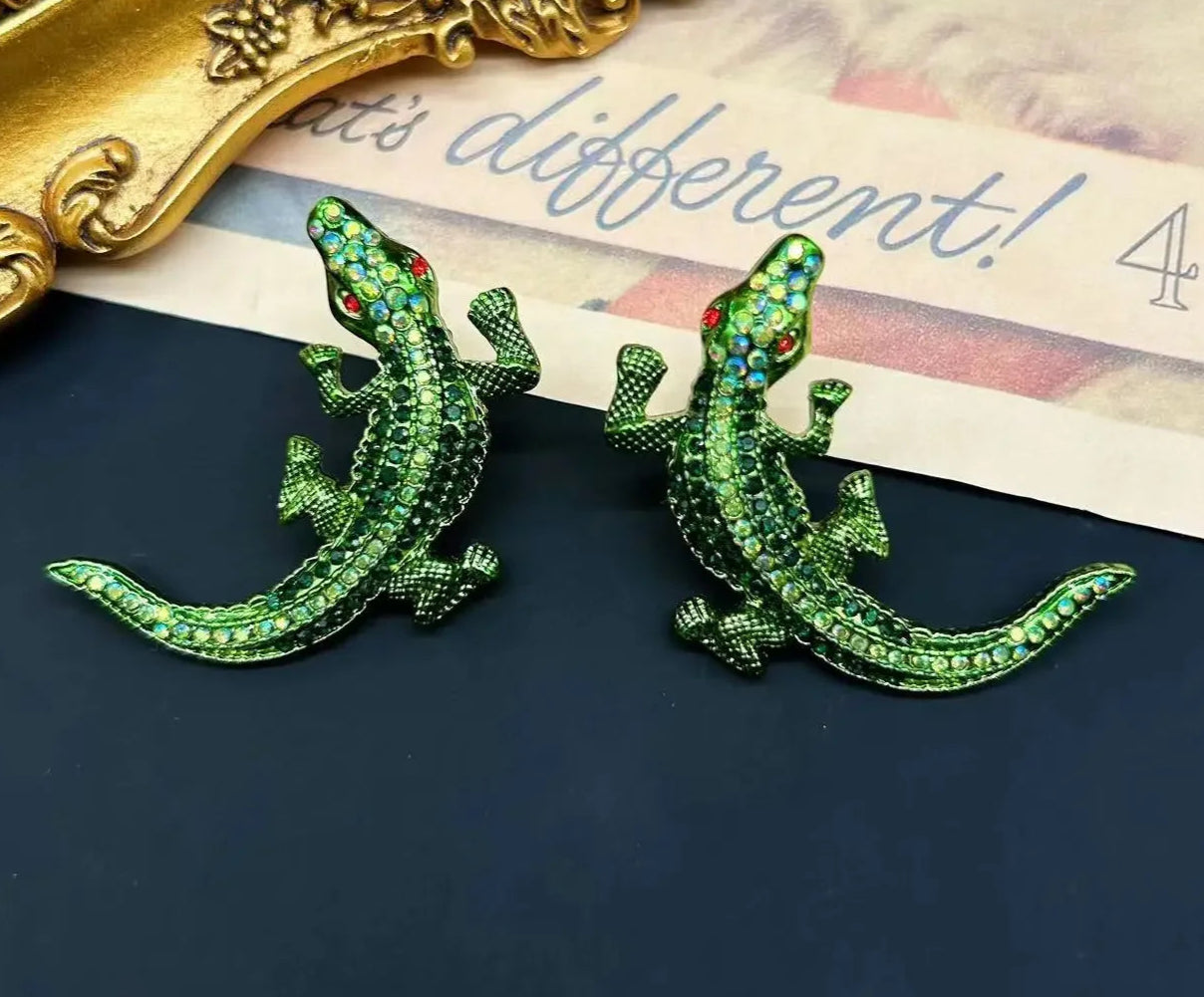 "Bellatrix" Gator Earrings & Brooch