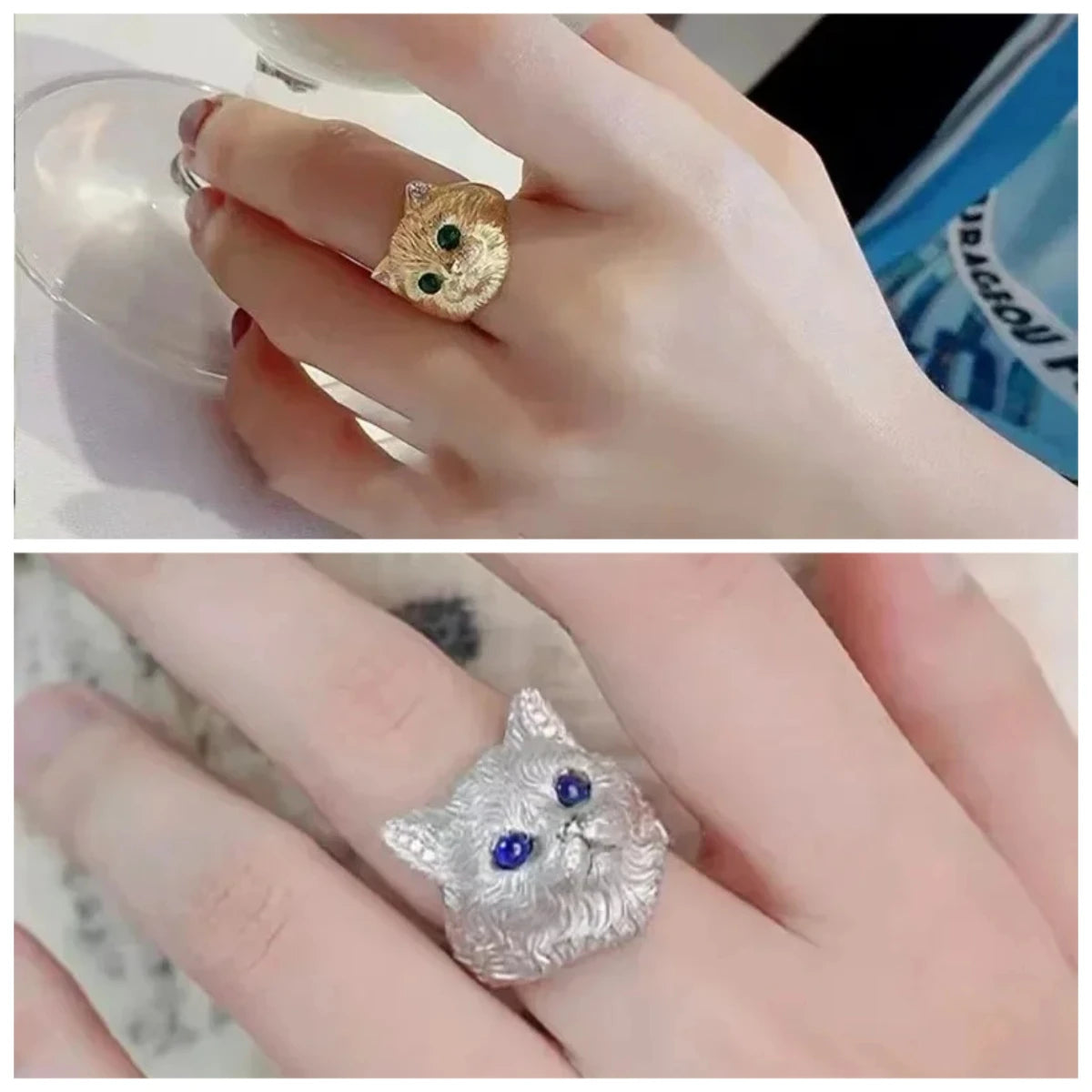 "Audriana" Adjustable Cat Head Ring