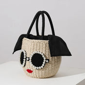 "Carenza" Red Lips Woven Bag width=100 