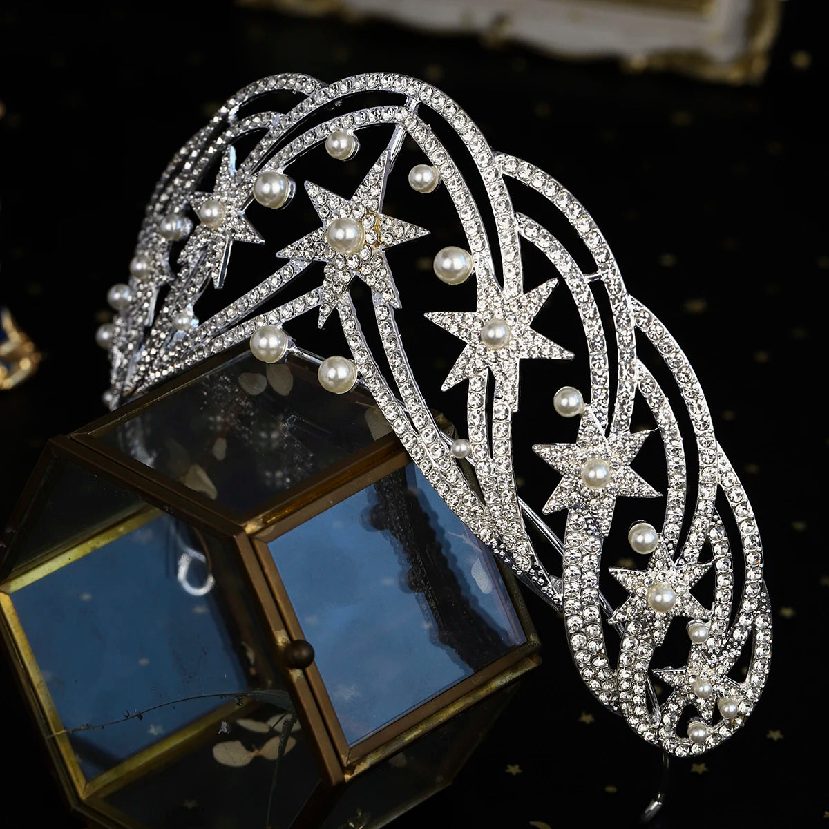 "Editha" Rhinestone Pearl Tiara