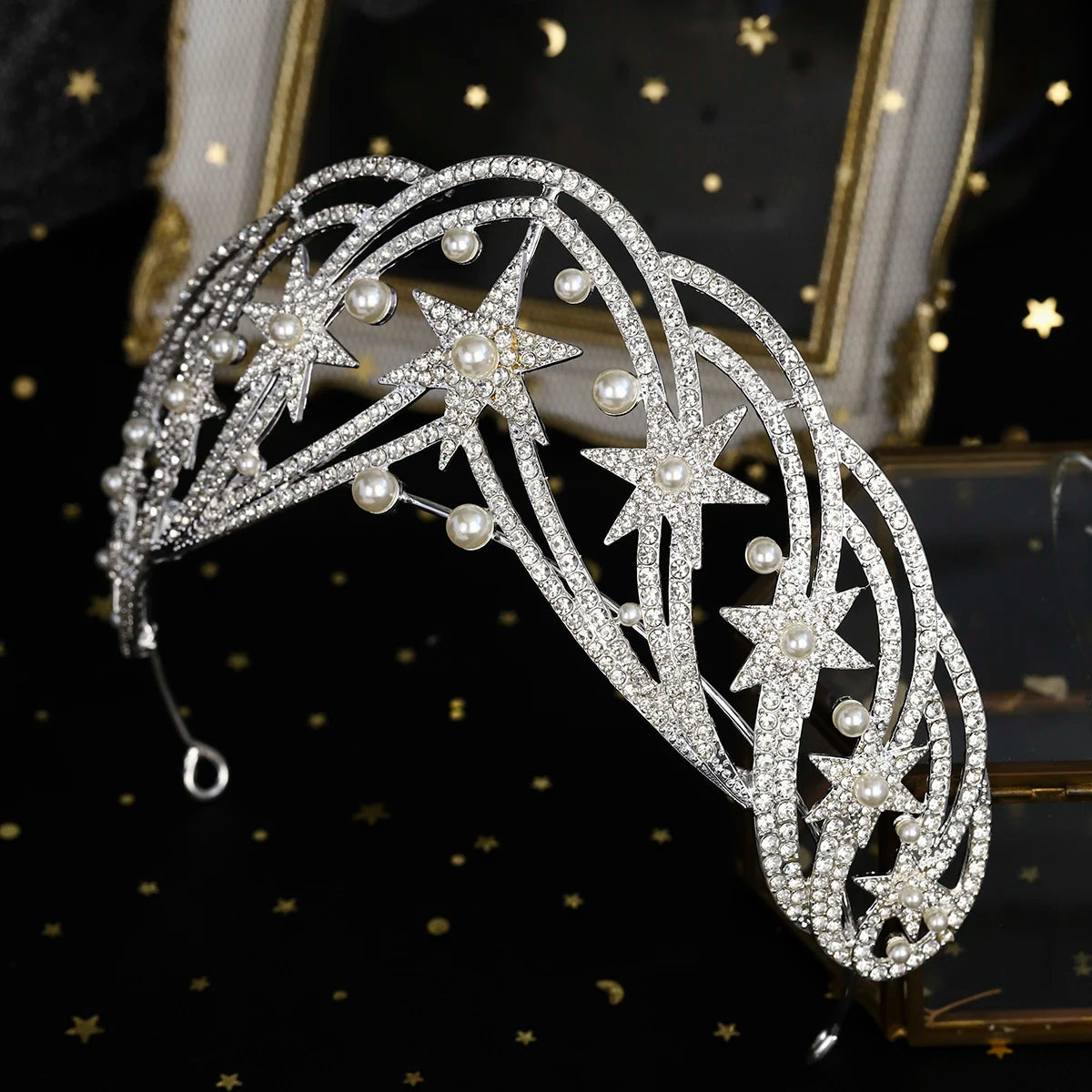 "Editha" Rhinestone Pearl Tiara