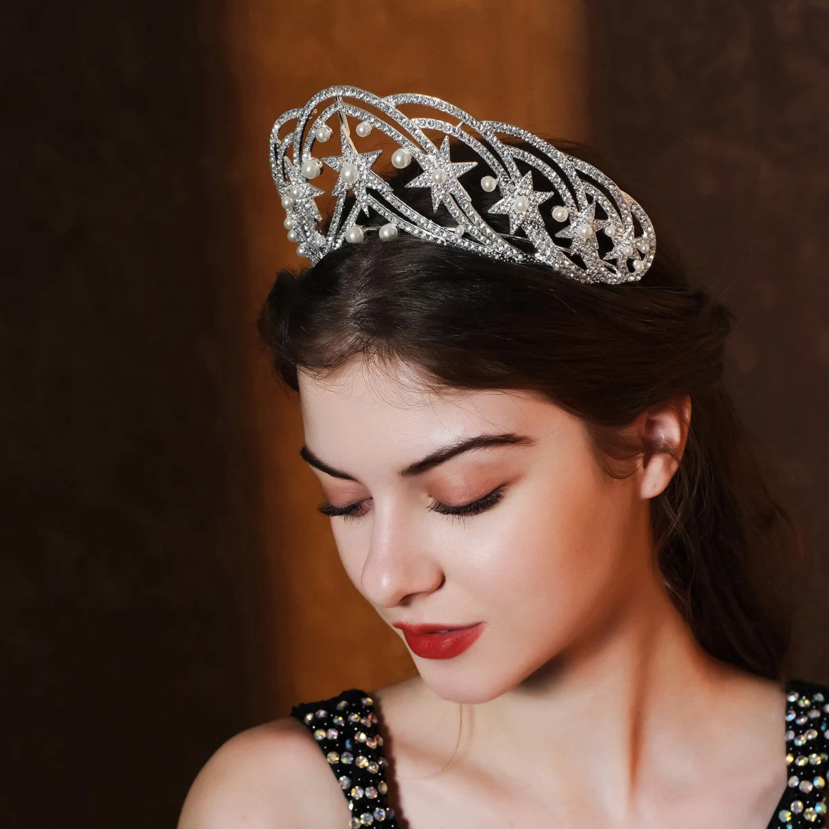 "Editha" Rhinestone Pearl Tiara