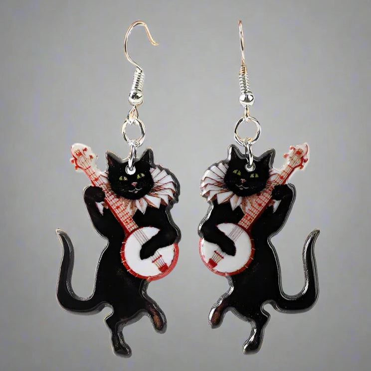 "Delany" Banjo Cat Earrings
