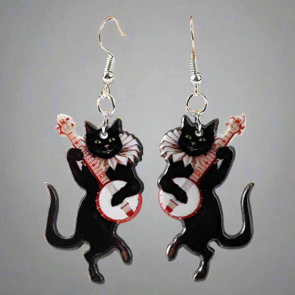 "Delany" Banjo Cat Earrings