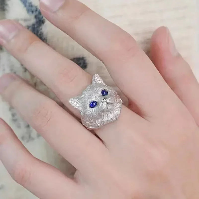 "Audriana" Adjustable Cat Head Ring