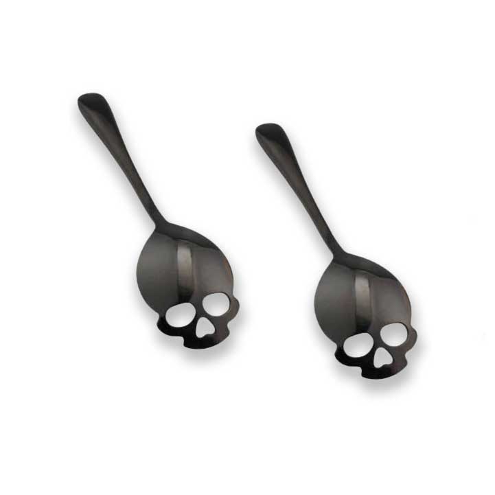 "Skully" Skull Teaspoon Pair - Black