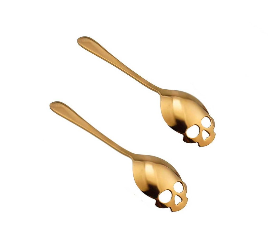 "Skully" Skull Teaspoon Pair - Golden