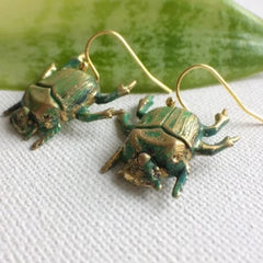 "Scarabos" Green Beetle Earrings