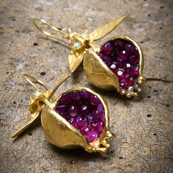 "Guendolen" Gold Pomegranate Earrings