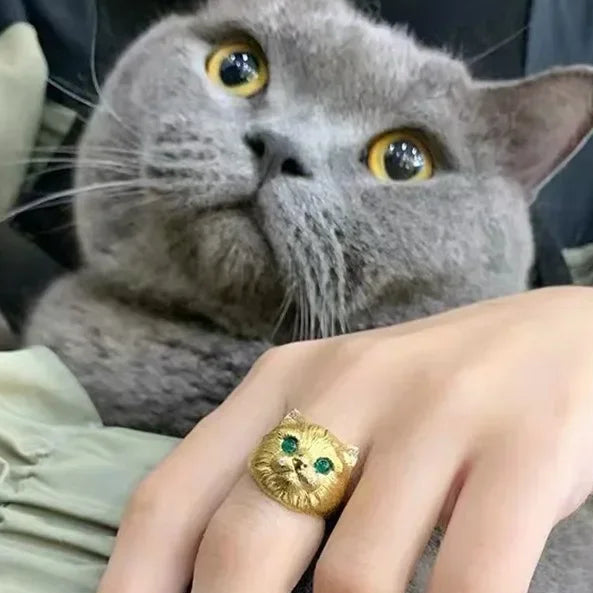 "Audriana" Adjustable Cat Head Ring