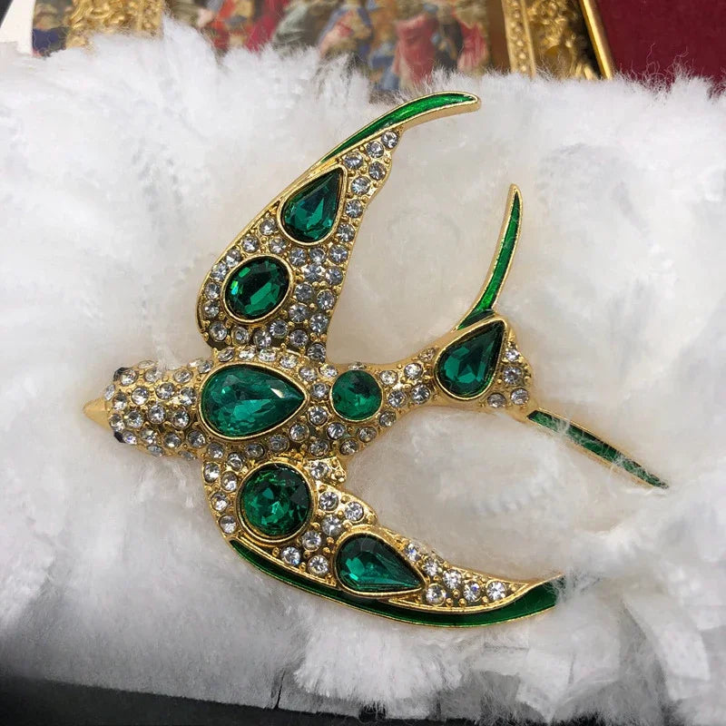 "Clarissa" Rhinestone Swallow Brooch