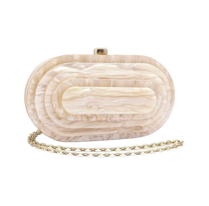 Art Deco Acrylic Oval Clutch Handbag-Champagne-0