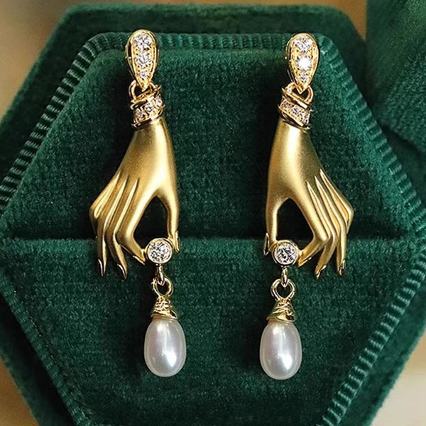 "Vashti" Hand & Pearl Earrings