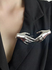 "Andriennea" Metal Hands Brooch width=100 