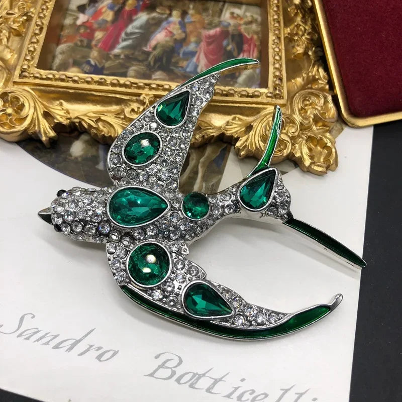 "Clarissa" Rhinestone Swallow Brooch