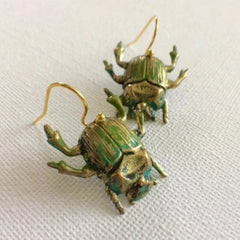 "Scarabos" Green Beetle Earrings