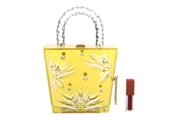 Top Handle Amber Hock Cut to clear Lucite Acrylic Handbag-1 width=100 