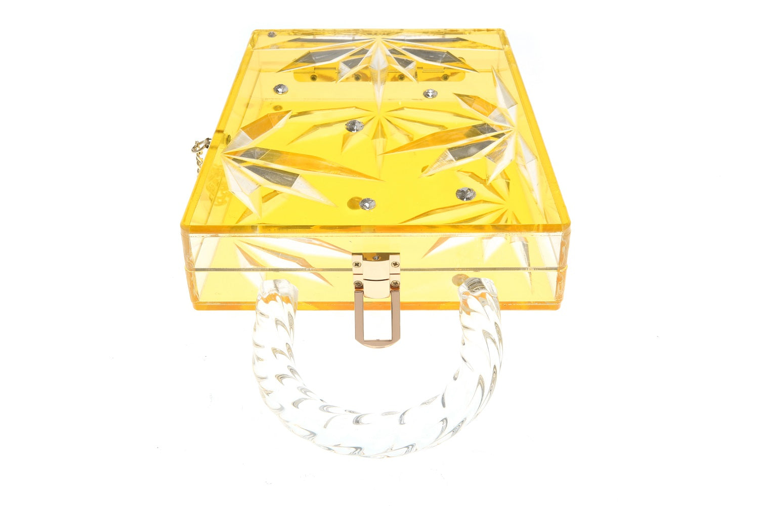 Top Handle Amber Hock Cut to clear Lucite Acrylic Handbag-4