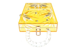 Top Handle Amber Hock Cut to clear Lucite Acrylic Handbag-4 width=100 