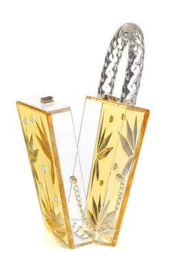 Top Handle Amber Hock Cut to clear Lucite Acrylic Handbag-3 width=100 