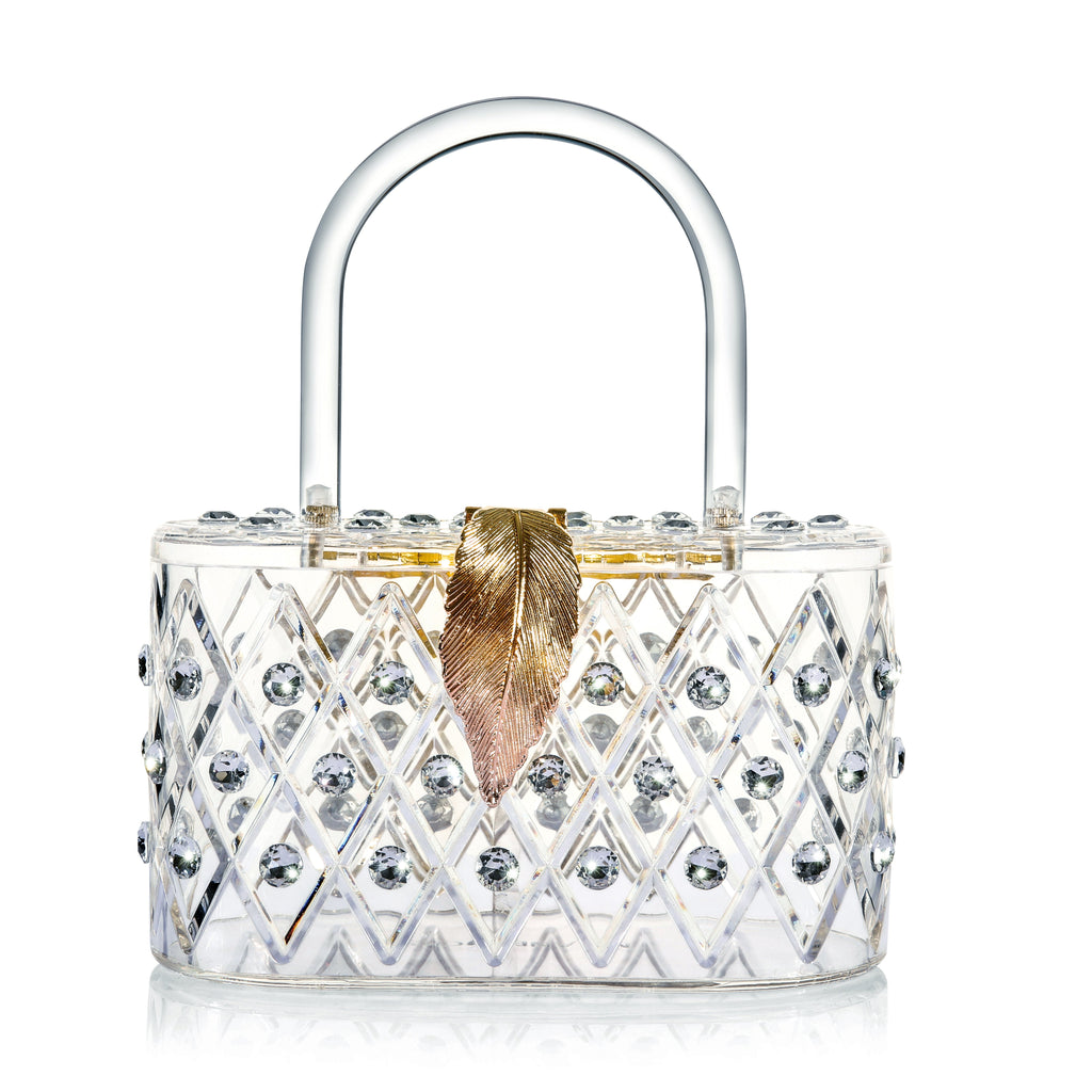 1950 Vintage style "The Princess " unique Oval Crystal Acrylic Lucite Box Clutch Bag-0