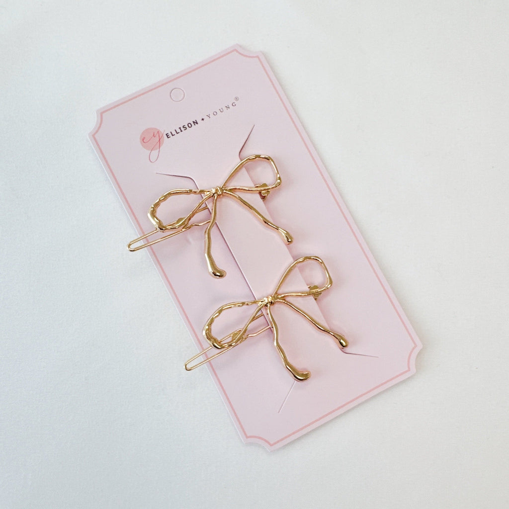 Wobbly Gold Metal Bow Hair Clip Set Of 2-0