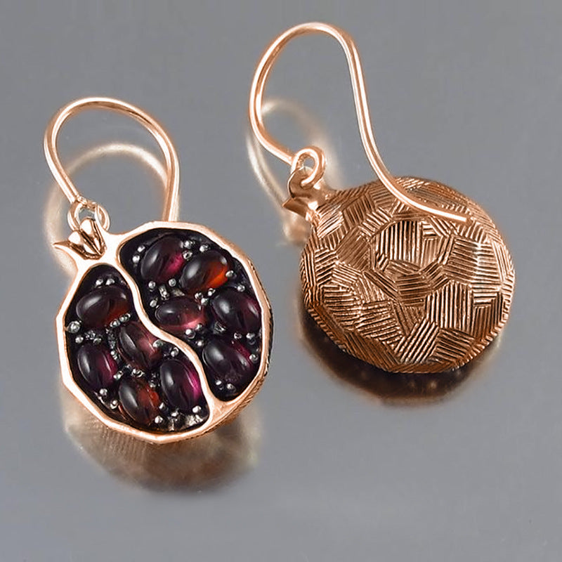 Pomegranate Earrings in Golden, Silvery, and Rose Golden Finishes