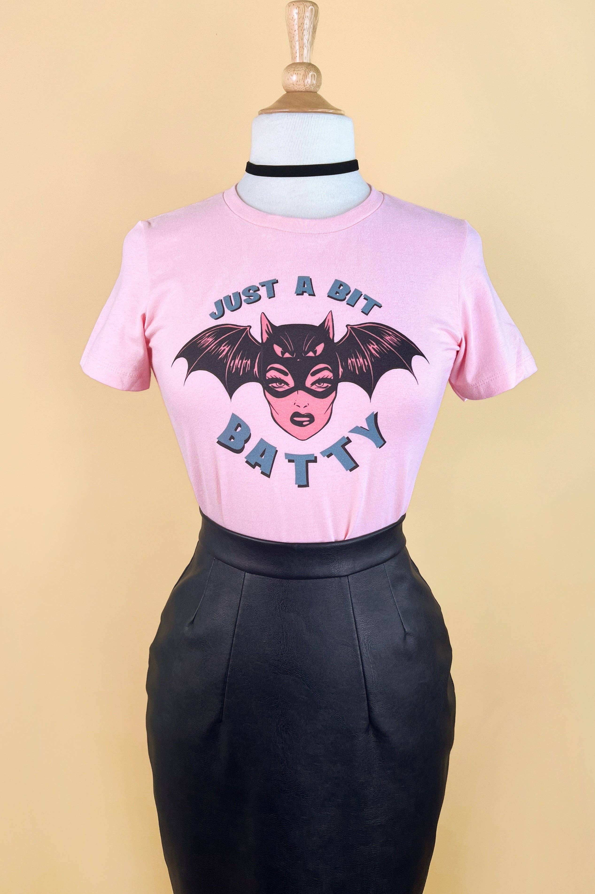 Just a bit Batty Fitted Tee in Pink-1