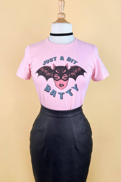 Just a bit Batty Fitted Tee in Pink-1 width=100 