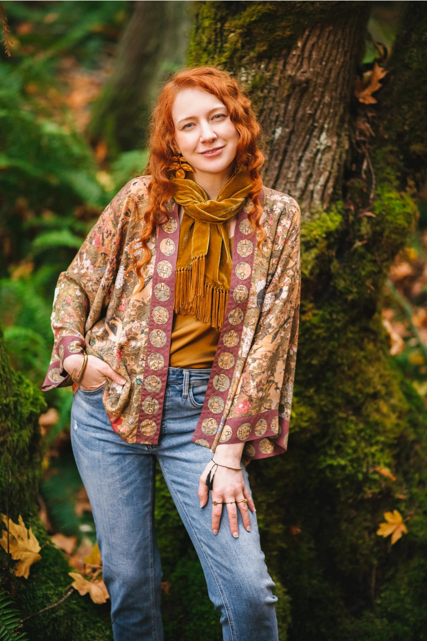 "Dream Weaver" Cropped Bamboo Kimono Cardigan with Zodiac