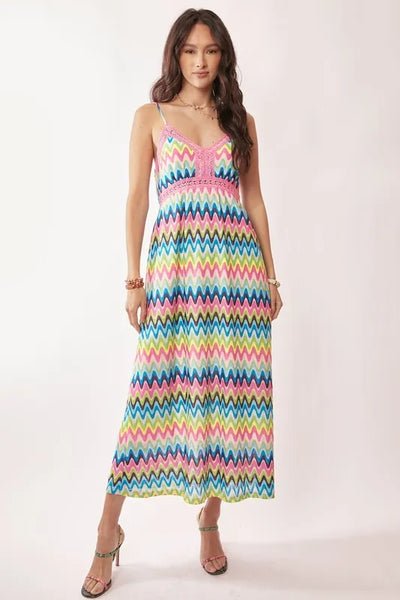 "Davi & Dani" Multi Color Crochet Lace Midi Dress
