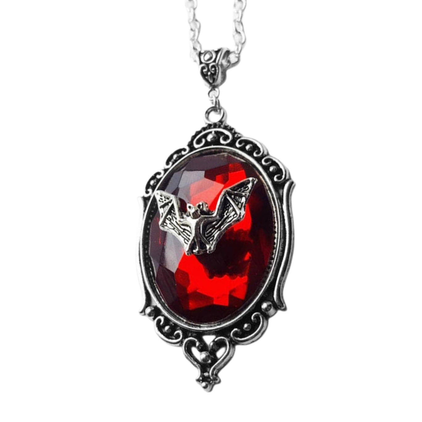 Gothic Red Bat Pendant Necklace