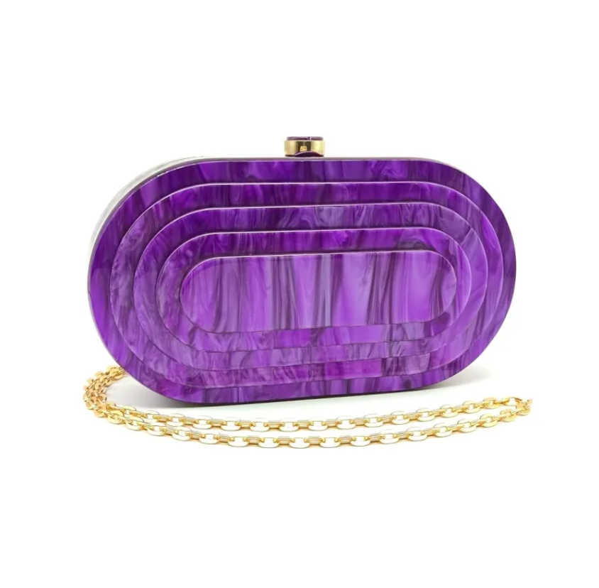 Art Deco Acrylic Oval Clutch Handbag-Purple-0