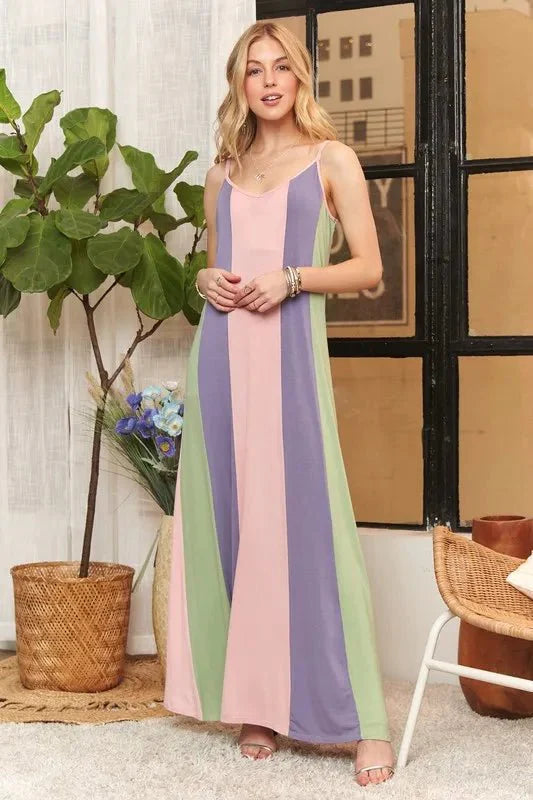 ADORA Color Block Sleeveless Maxi Cami Dress-0