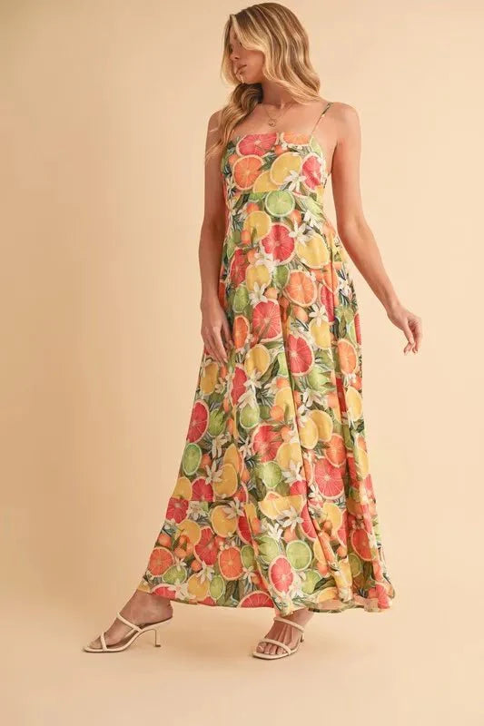 Aemi + Co Fruit Print Square Neck Maxi Cami Dress-0