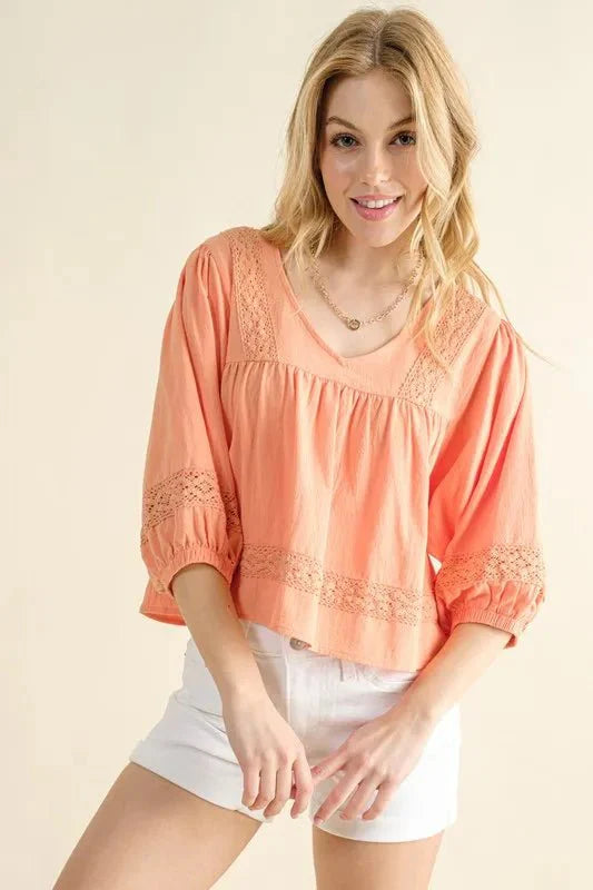 And The Why Lace Detailed V Neck Blouse Top-0