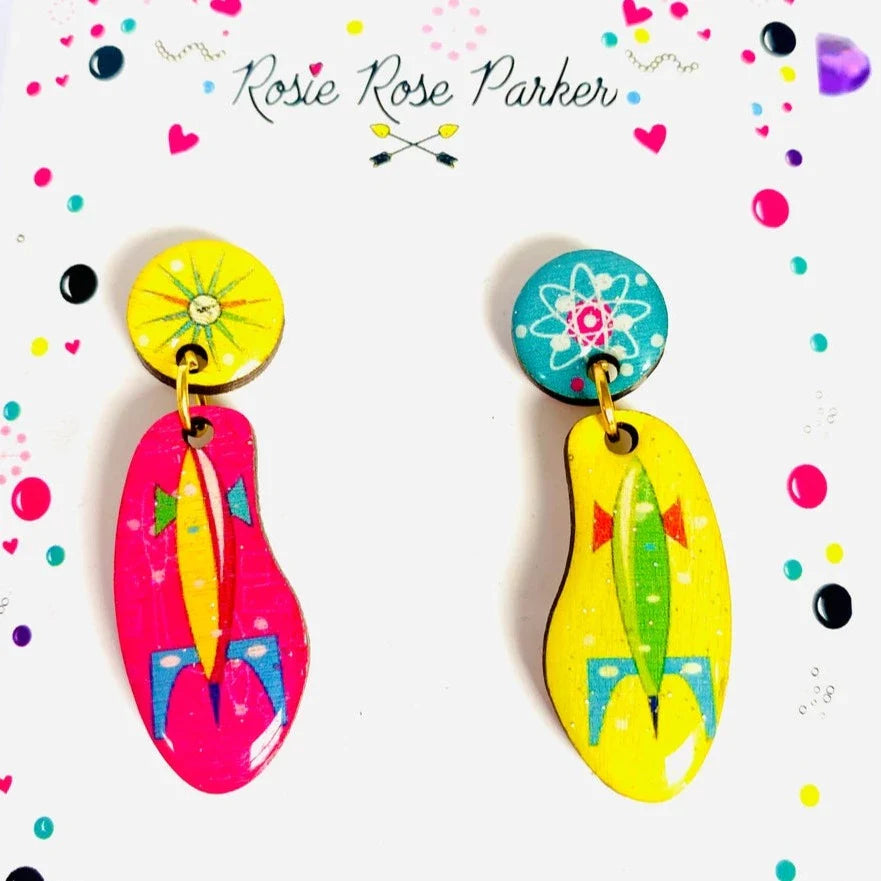 Mis-matched Atomic Rocket Earrings by Rosie Rose Parker-0