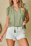 Keira V Neck Flutter Sleeve Textured Blouse-0