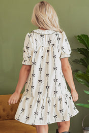 Logan Bowknot Bubble Sleeve V Neck Dress-1 width=100 