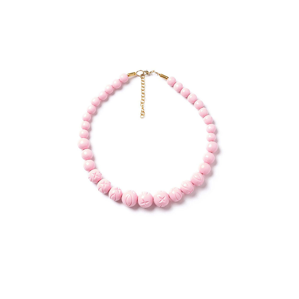 Baby Pink Heavy Carve Bead Necklace by Splendette-0