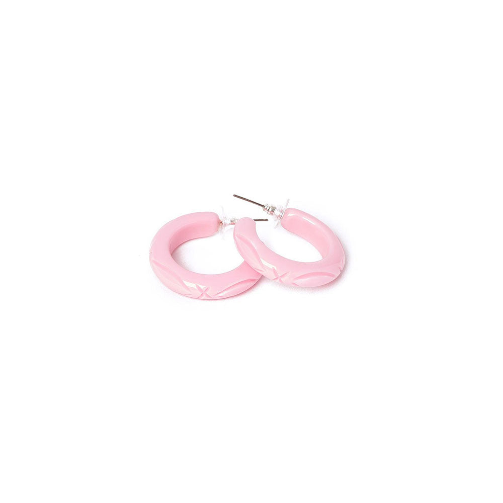 Baby Pink Heavy Carve Hoop Earrings by Splendette-0