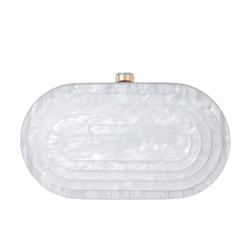 Art Deco Acrylic Oval Clutch Handbag-White-1 width=100 