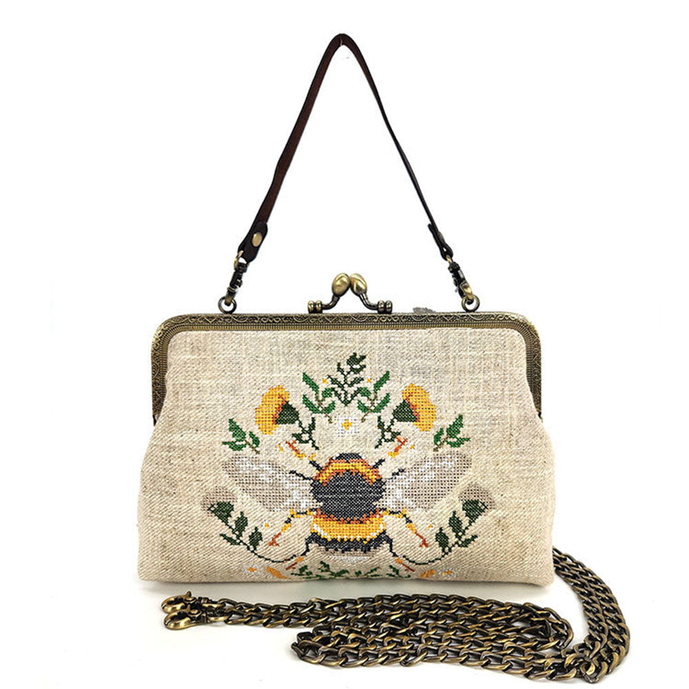 Bee Embroidered Vintage-Inspired Kisslock Handbag-0