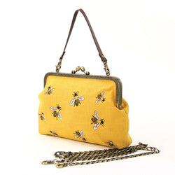 Bees Vintage Kisslock Handbag : Yellow-1 width=100 