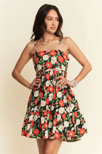 "Davi & Dani" Floral Scalloped Cutout Back Mini Dress