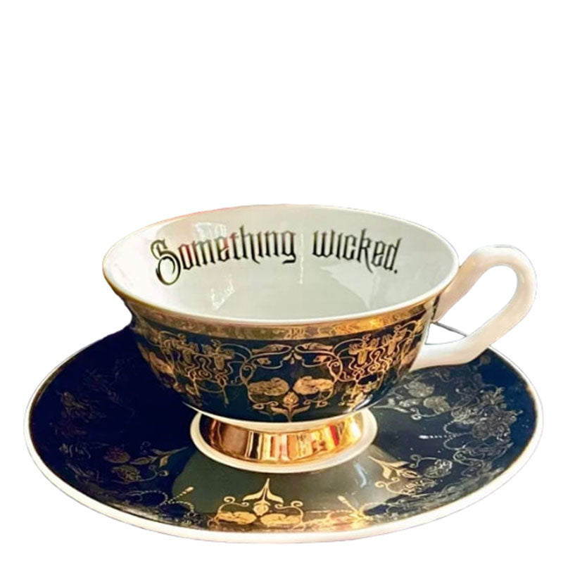 Black Nouveau Something Wicked Insult Teacup and Saucer by Miss Havisham-0