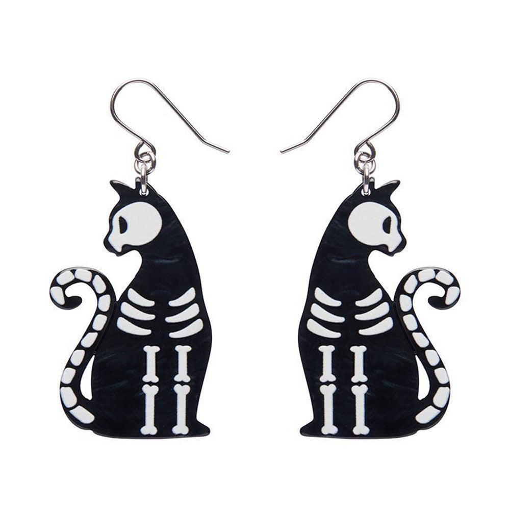 Bone Kitty Drop Earrings - Black by Erstwilder-0