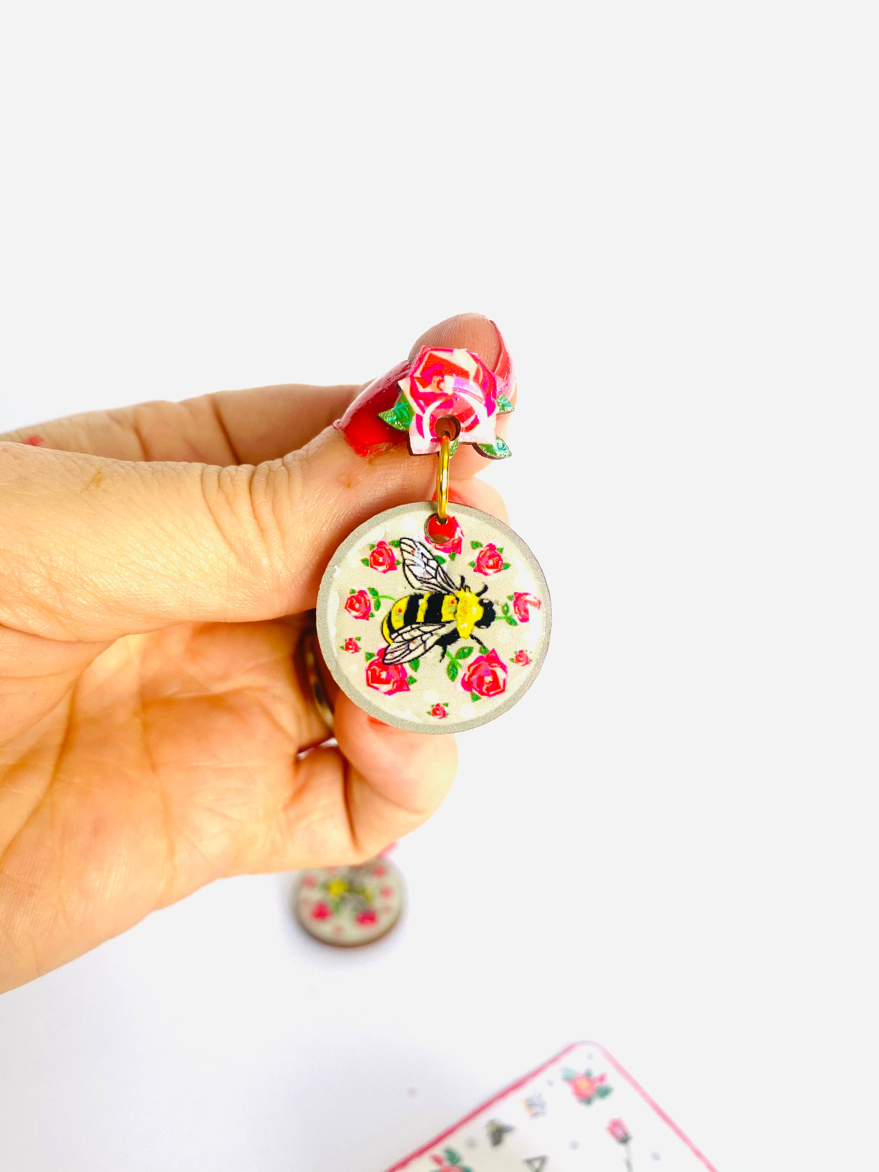 Pretty Bee & Roses Earrings by Rose Rose Parker-3